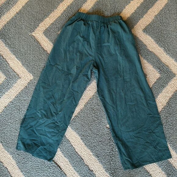Shein Turquoise Split Leg Linen Pants Cropped Size Small Boho Hippie - Picture 4 of 7